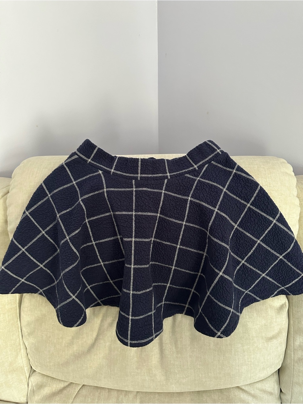 Korean fashion Women's Navy Windowpane Flared Skirt